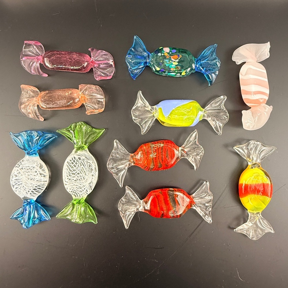 Vintage Murano Style Glass Candy Set 10pc Latticino Millefiori Art Glass